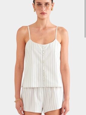 Venroy White Camisole with Light Blue Pinstripes and Front Buttons